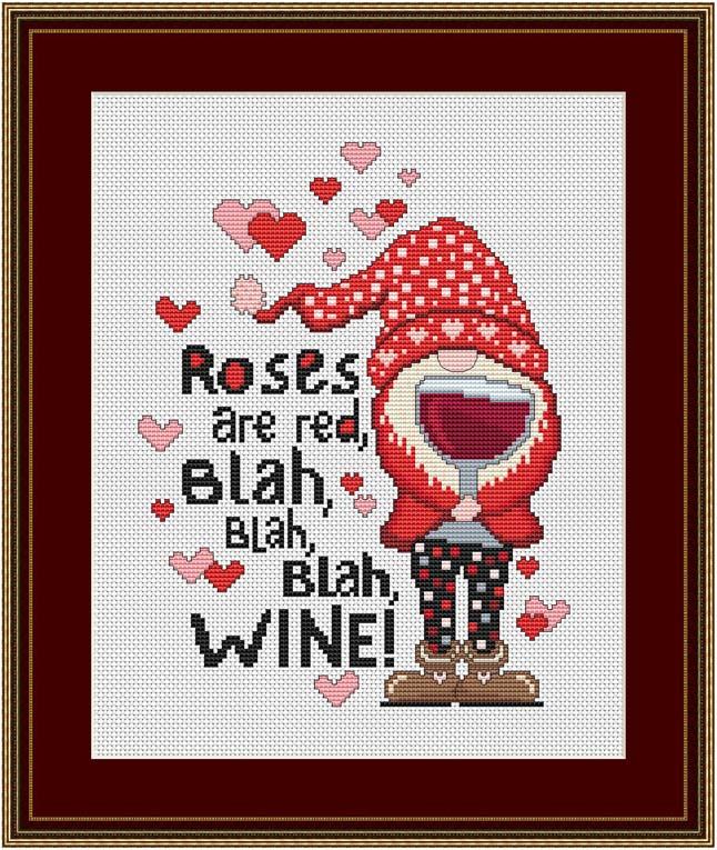 (image for) Valentine Gnome Roses Are Red ... WINE!